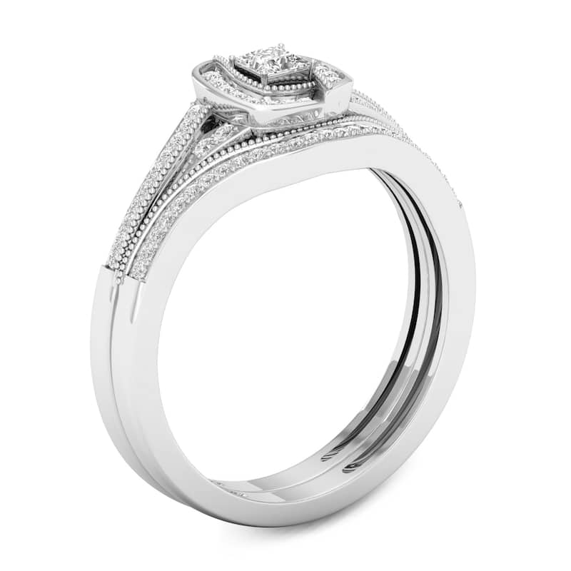 De Couer 10k Gold 1/3ct TDW Diamond Halo Bridal Set