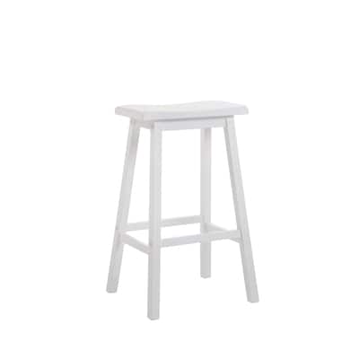 Wooden Bar Height Stools With Saddle Seat, White (Set of 2)