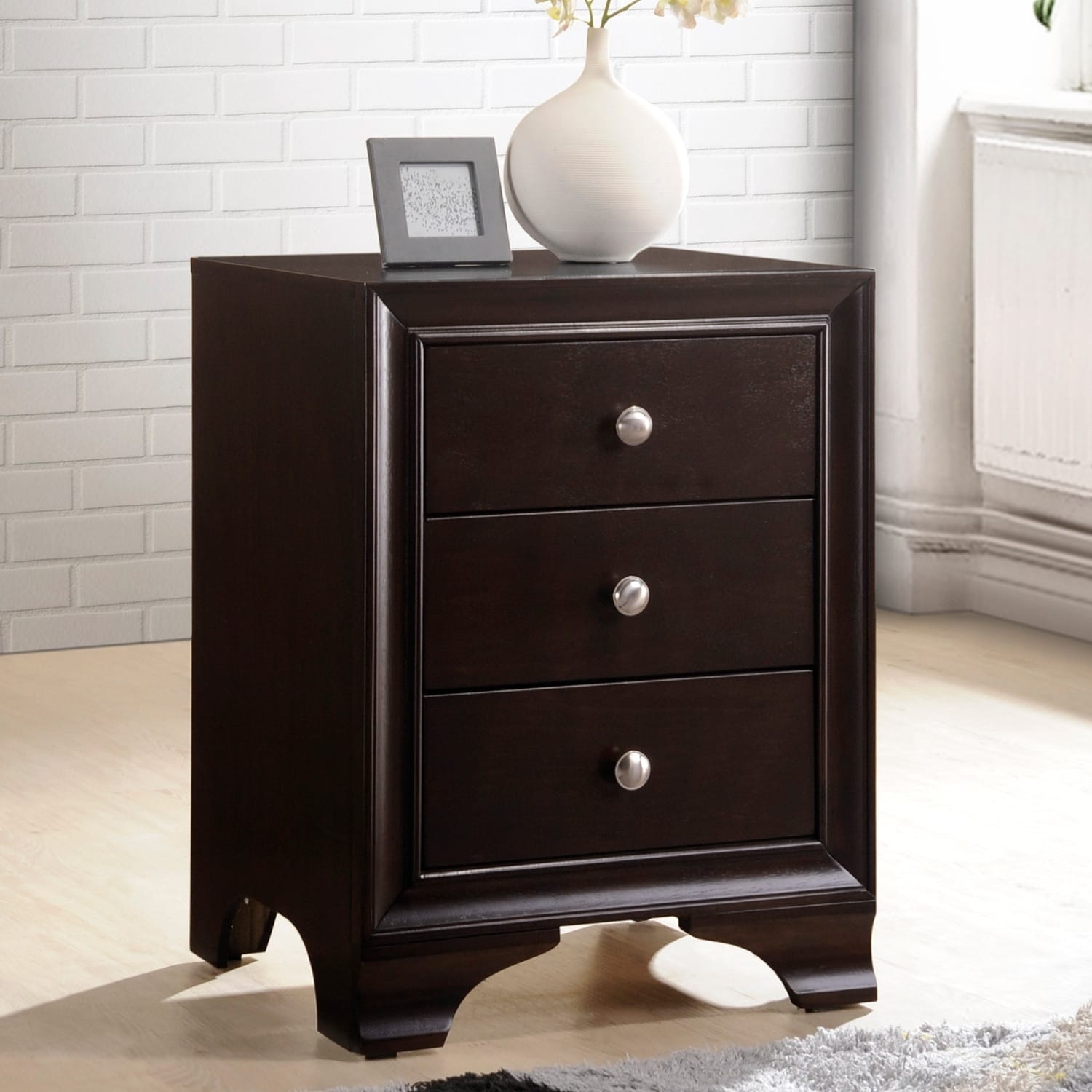 Shop Wood Nightstand With 3 Drawers In Espresso Brown On Sale Overstock 22882496