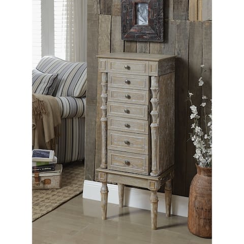 Wood Jewelry Armoire With 6 Drawers And Top Lid In Weathered Oak