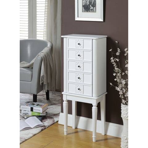 Wood Jewelry Armoire with 5 Drawers in White