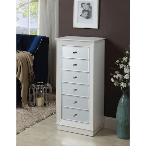 Wood Jewelry Armoire Having 6 Drawers with Mirror Front, White