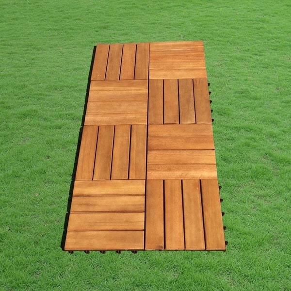 Shop Vifah Outdoor Patio 4 Slat Acacia Interlocking Deck Tile In Teak Finish Set Of 10 Tiles Overstock 22882713