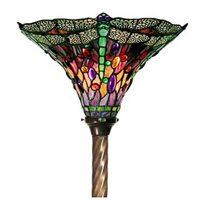 Tiffany style Dragonfly Red and Purple Torchiere Lamp