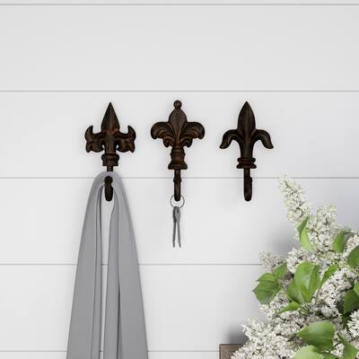 Decorative Hooks-3 Cast Iron Shabby Chic Rustic Fleur De Lis Lavish Home (Set of 3)