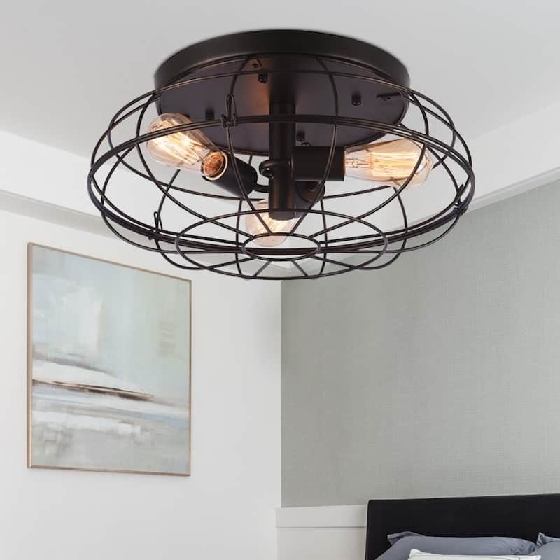 Valdemar Black 3-Light Flushmount with Black Shade
