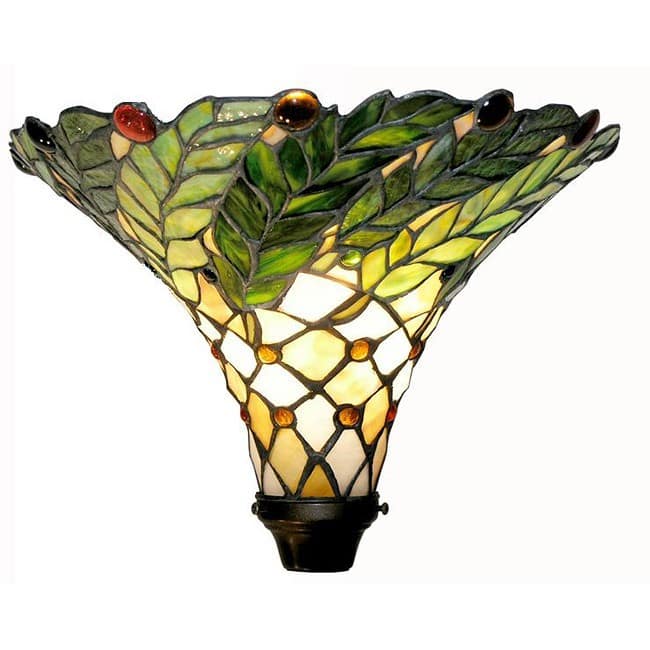 Tiffany-style Green Leaf Torchiere Lamp