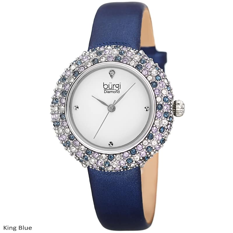 Burgi Ladies Vibrant Colorful Swarovski Crystal Diamond Satin Leather Strap Watch - King Blue
