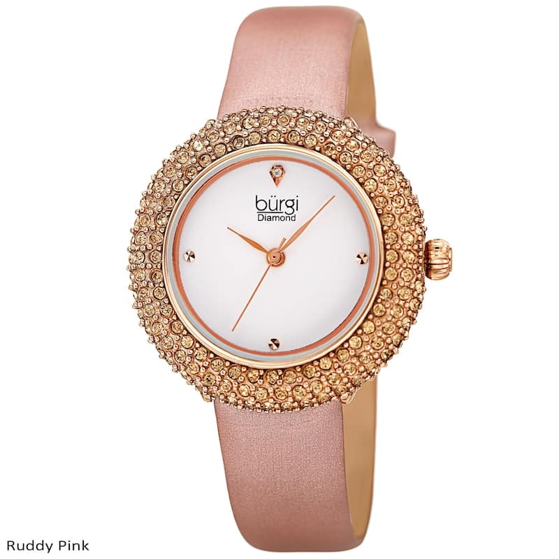 Burgi Ladies Vibrant Colorful Swarovski Crystal Diamond Satin Leather Strap Watch