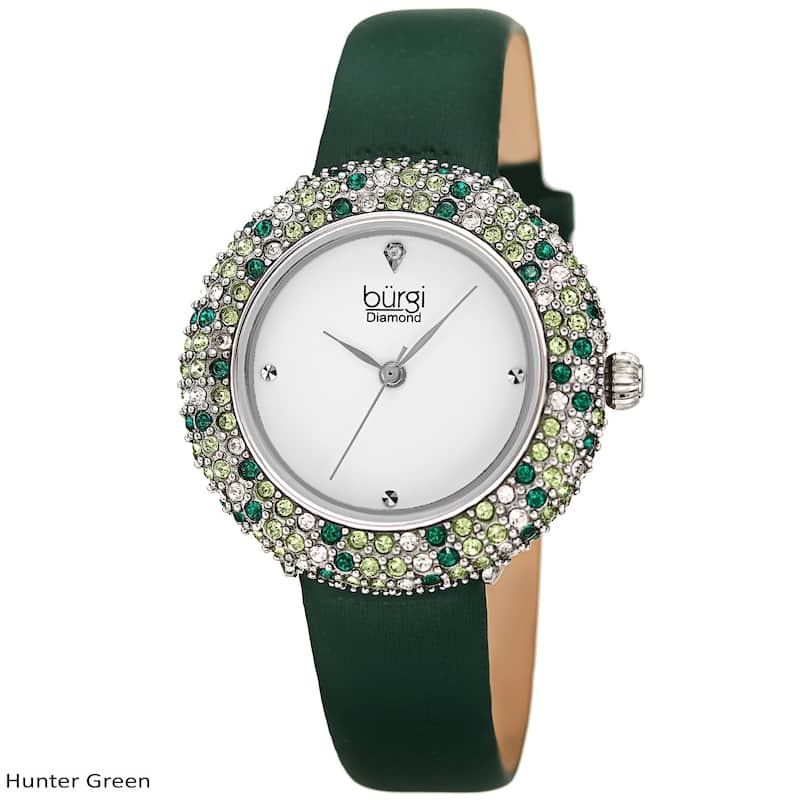 Burgi Ladies Vibrant Colorful Swarovski Crystal Diamond Satin Leather Strap Watch