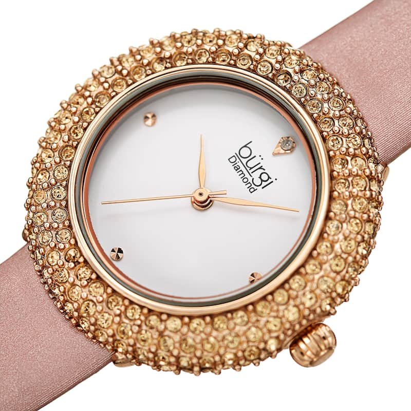 Burgi Ladies Vibrant Colorful Swarovski Crystal Diamond Satin Leather Strap Watch