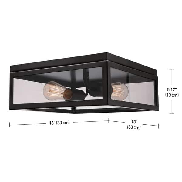 dimension image slide 0 of 2, Memphis 2-Light Flush Mount Ceiling Light, 4 Clear Glass Panes - 13" L x 13" W x 5.12" H