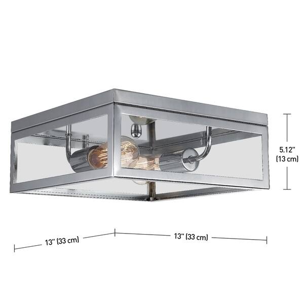 dimension image slide 1 of 2, Memphis 2-Light Flush Mount Ceiling Light, 4 Clear Glass Panes - 13" L x 13" W x 5.12" H