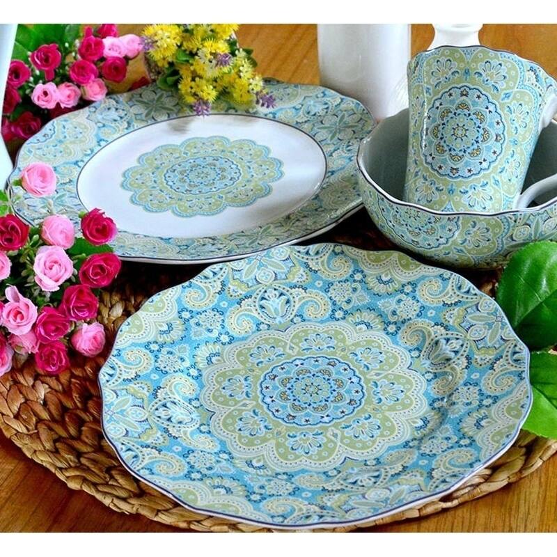 T2　ストラクチャルフレア ウレタン ラズリブルー　３３ｇセット 222 Fifth Lyria Teal 16 Piece Dinnerware Set, Service for 4 - Bed
