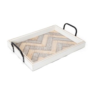 Elements 19-Inch White Wash Wavy Wood Tray