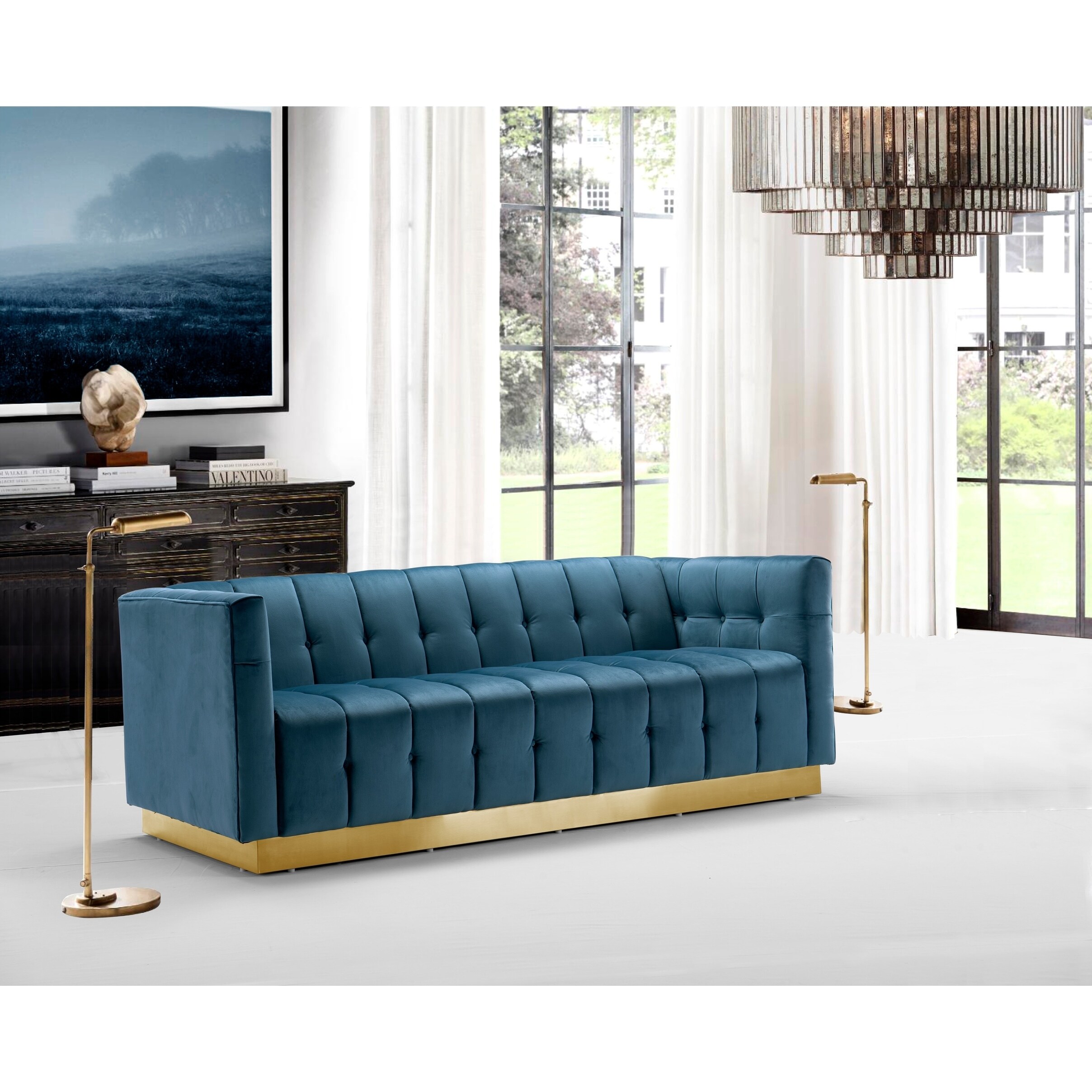 Chic Home Aviv Velvet Upholstered Channel Quilted Sofa Chic Home Aviv Velvet Upholstered