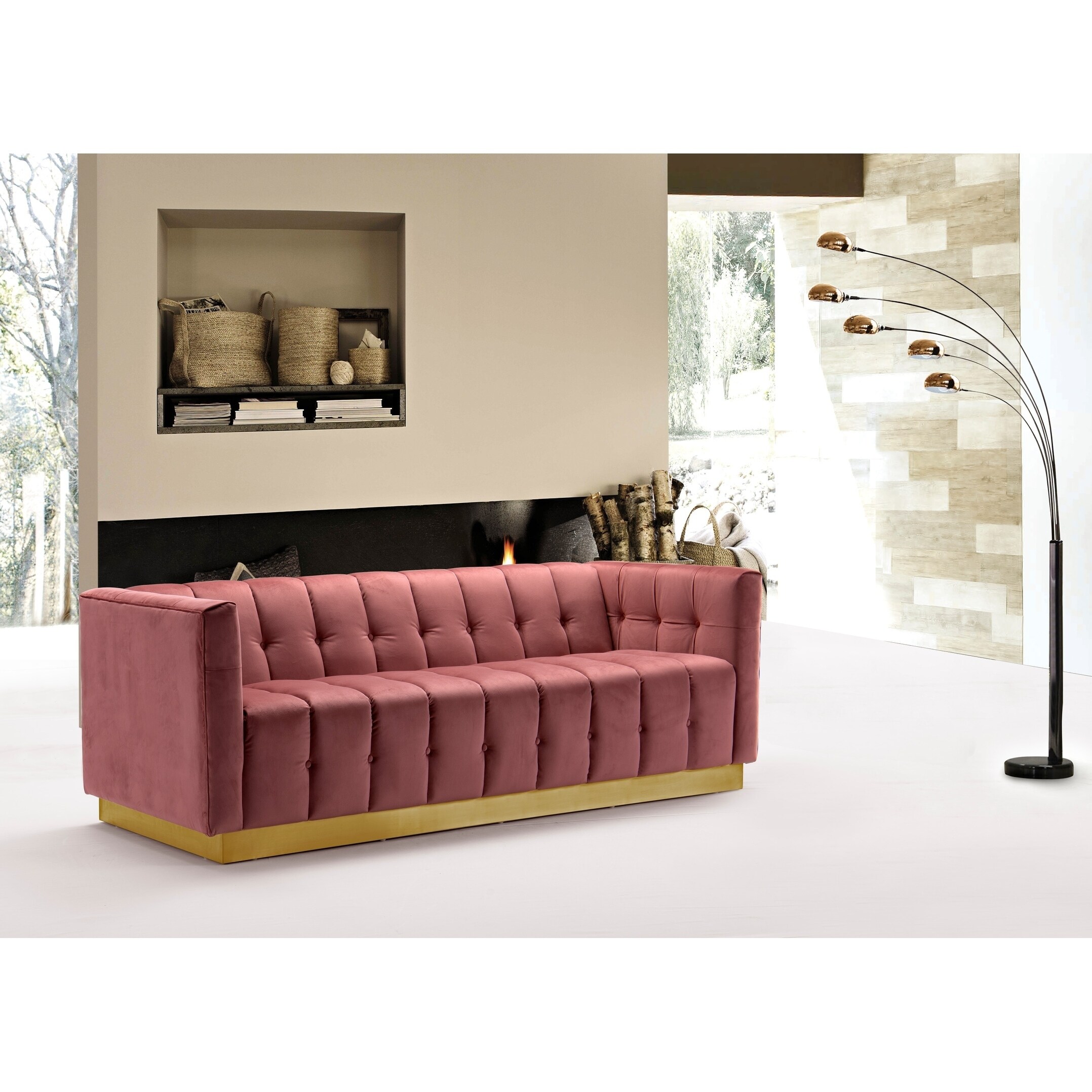 Chic Home Aviv Velvet Upholstered Channel Quilted Sofa Chic Home Aviv Velvet Upholstered