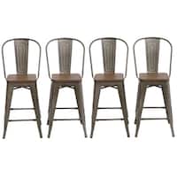 Antique Distressed Rustic Wood 24" High Back Chair Bar Stool Set of 4 Barstool 