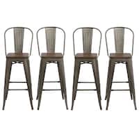 Antique Bronze Distressed Rustic Wood  30" High Back Chair Bar Stools