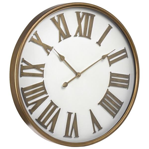 American Art Decor Oversized Round Gold Metal Analog Wall Clock with ...