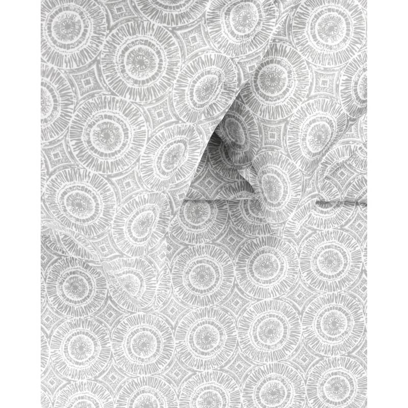 Printed Design Cotton Collection 400 Thread Count Light Grey Block Medalion Duvet Set