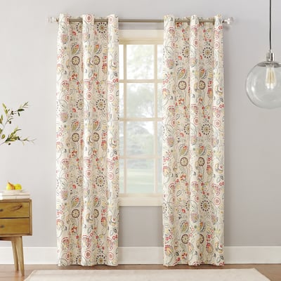 Sun Zero Jorah Botanical Print Thermal Insulated Grommet Curtain Panel, Single Panel