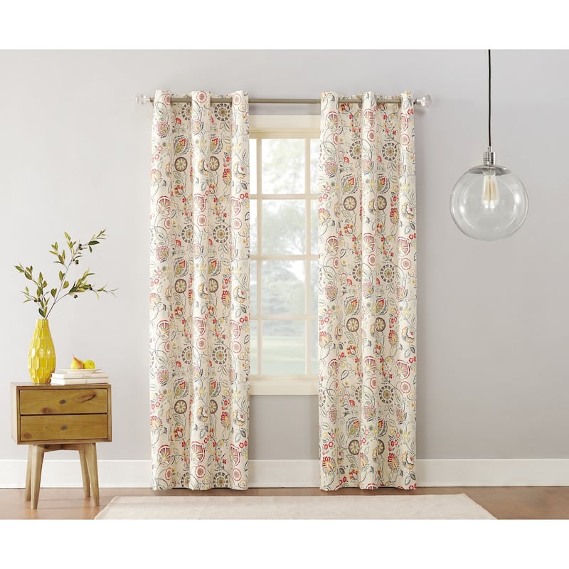 Sun Zero Jorah Botanical Print Thermal Insulated Grommet Curtain Panel, Single Panel