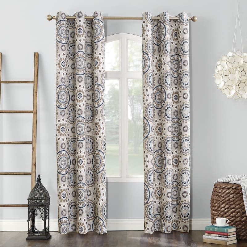 Sun Zero Nepal Global Print Blackout Grommet Curtain Panel, Single Panel - 40 x 63 - Linen