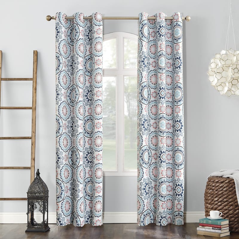 Sun Zero Nepal Global Print Blackout Grommet Curtain Panel, Single Panel - 40 x 95 - Stone