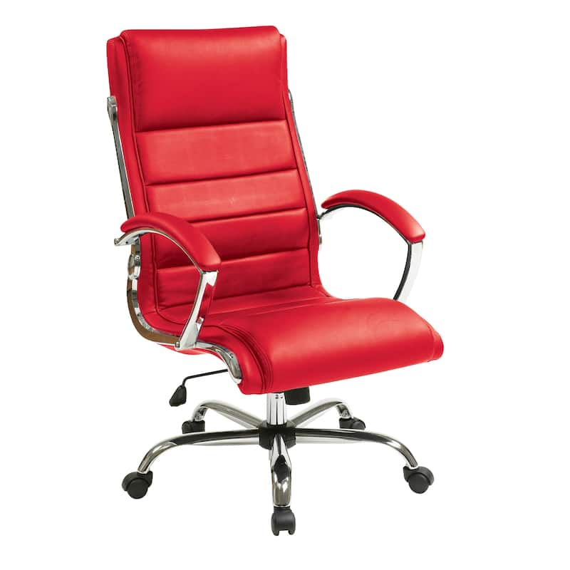 Executive Office Chair with Padded Arms in Faux Leather - Red