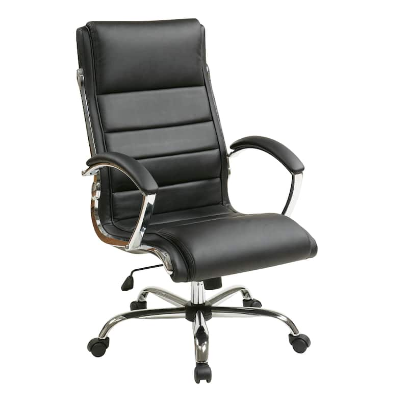 Executive Office Chair with Padded Arms in Faux Leather - Black