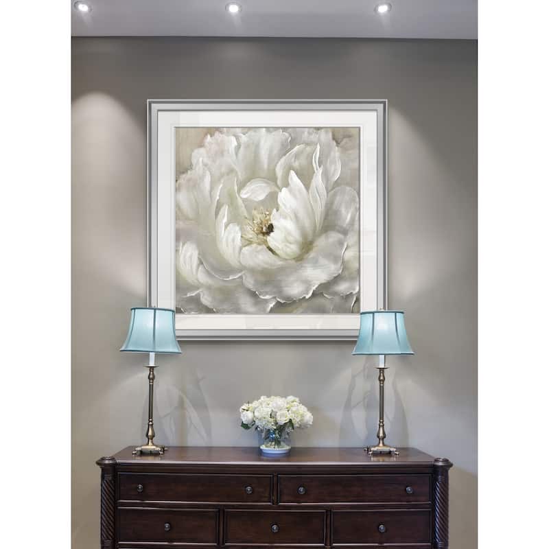 Perfect Peony -Custom Framed Print - blue, white, grey, yellow, green, silver, gold
