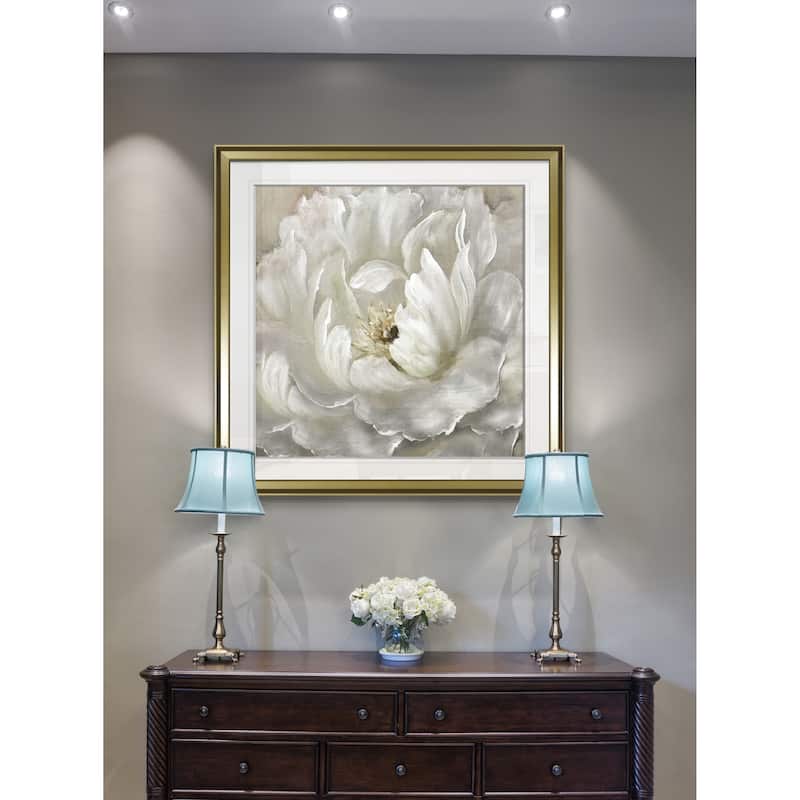 Perfect Peony -Custom Framed Print - blue, white, grey, yellow, green, silver, gold
