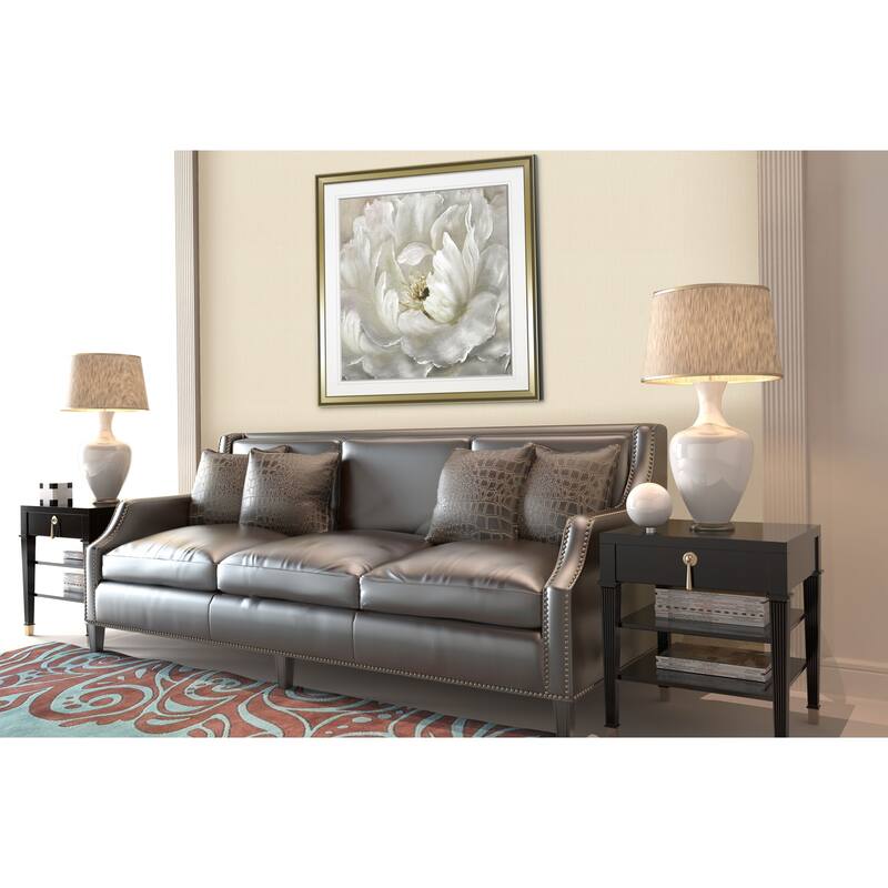 Perfect Peony -Custom Framed Print - blue, white, grey, yellow, green, silver, gold