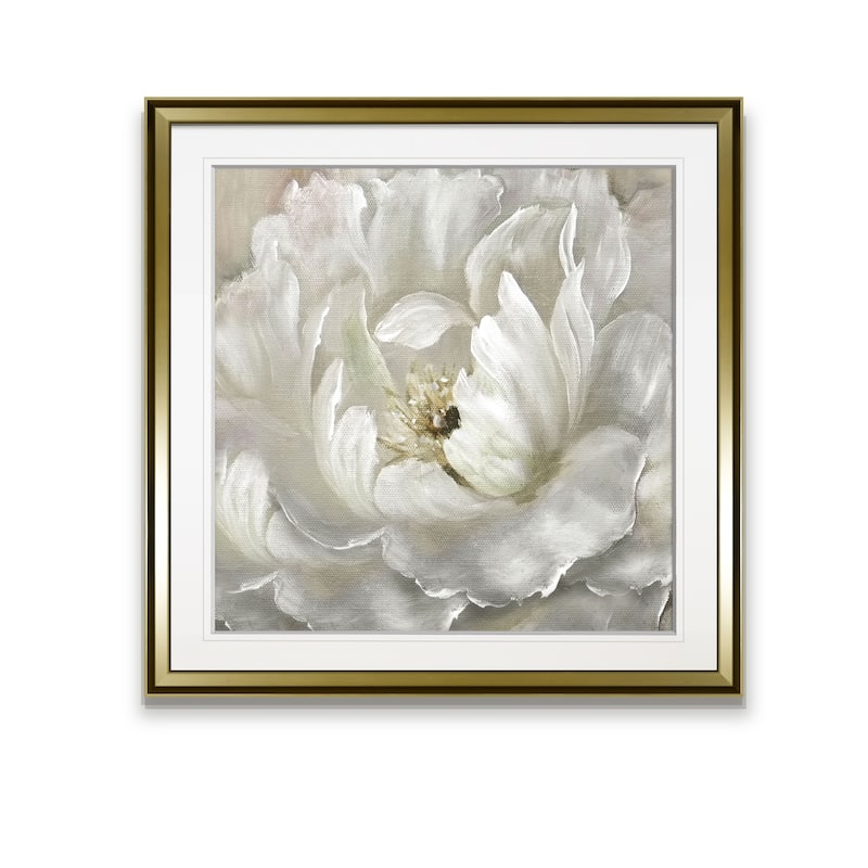 Perfect Peony -Custom Framed Print - blue, white, grey, yellow, green, silver, gold