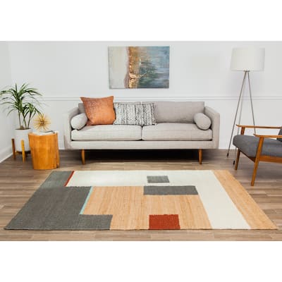Jani Abstract Ivory/Multi Jute Area Rug - Vibrant Handwoven Style for Any Room