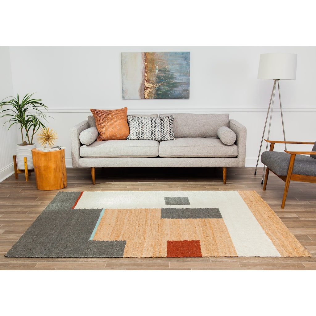 Jani Abstract Ivory/Multi Jute Area Rug - Vibrant Handwoven Style for Any Room