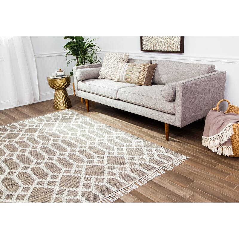 Jani Ann Brown/Ivory Geometric Jute and Wool Rug