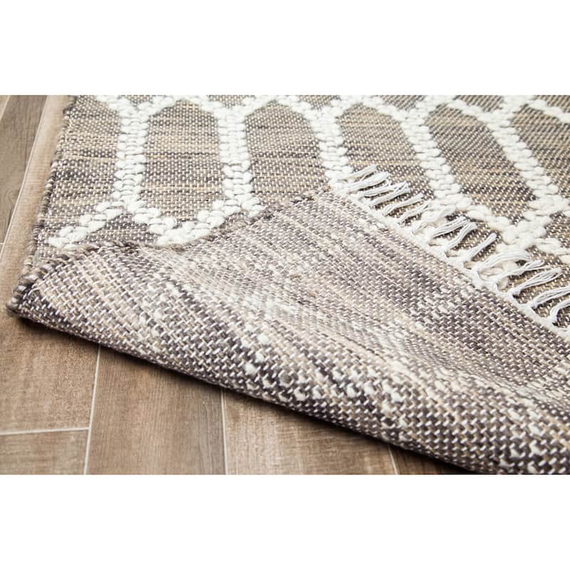 Jani Ann Brown/Ivory Geometric Jute and Wool Rug