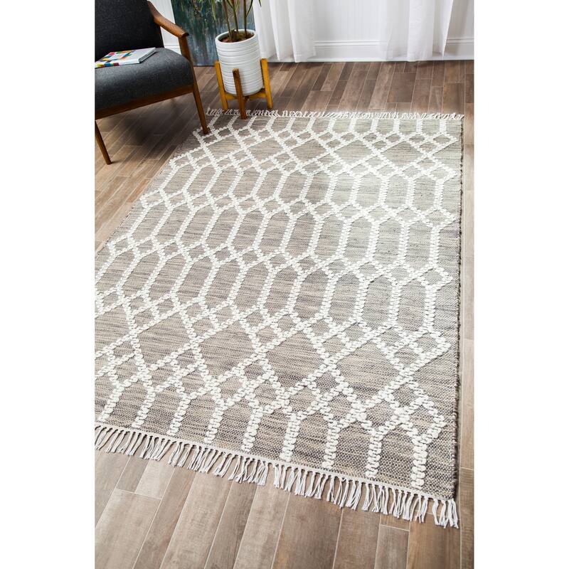 Jani Ann Brown/Ivory Geometric Jute and Wool Rug