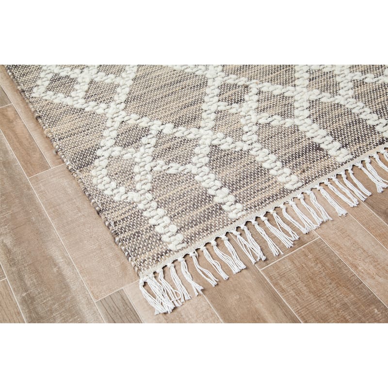 Jani Ann Brown/Ivory Geometric Jute and Wool Rug