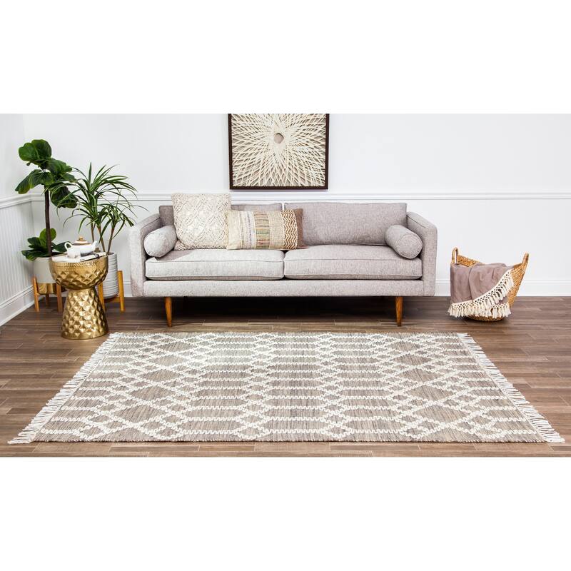 Jani Ann Brown/Ivory Geometric Jute and Wool Rug