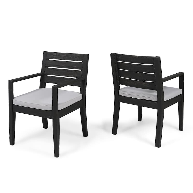 Nestor Outdoor Acacia Wood Dining Chairs by Christopher Knight Home - Sandblast Dark Grey + Light Gray Cushion