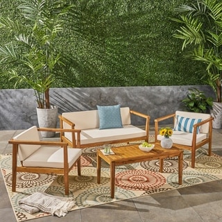 Newbury Outdoor 4-Seater Acacia Wood Chat Set with Coffee Table by ...