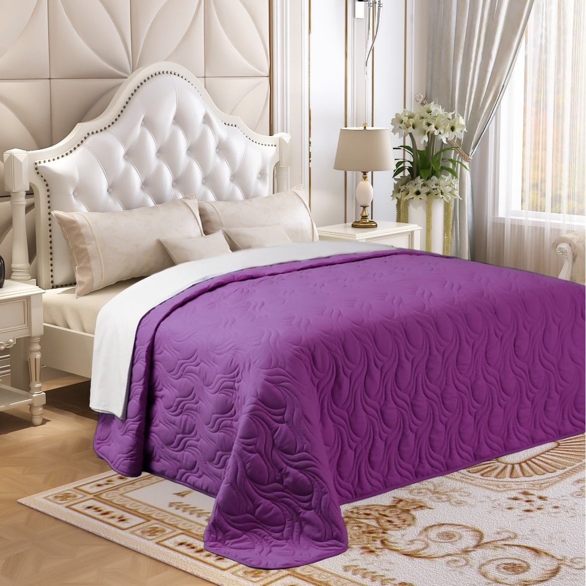 Microfiber Embroidered Twin Quilt Purple Overstock 22886951