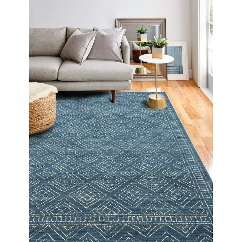 Bashian Ester Transitional Azure Geometric Hand-tufted Wool Area Rug