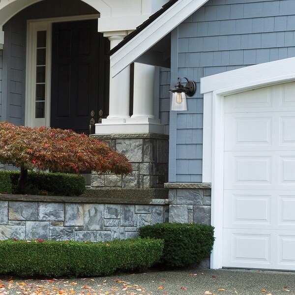 Valmont 13" 1-Light Black Outdoor Wall Sconce with Clear Glass Shade