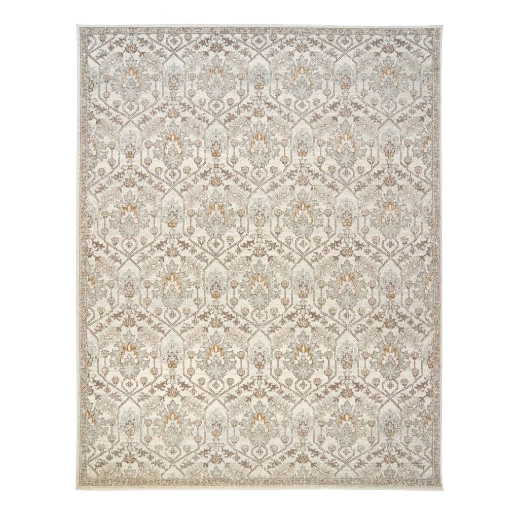 Gertmenian Scanda Marlowe Transitional Floral Narrow Border Ivory/Beige Area Rug - 5'3"x7'
