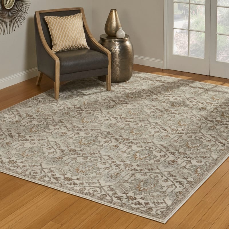 Gertmenian Scanda Marlowe Transitional Floral Narrow Border Ivory/Beige Area Rug - 8'9" x 13'1"