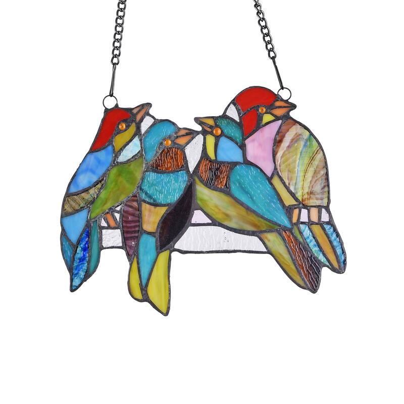 Chloe Tiffany Style Bird Design Stained Glass Window Panel Suncatcher